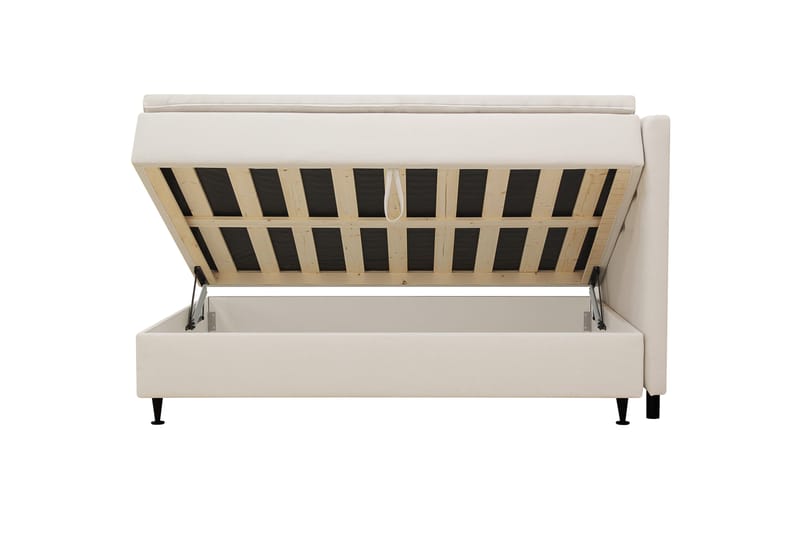 HVILA Plus Komplett Sängpaket – Kontinentalsäng 140x200 cm i Tyg med Förvaring, Sänggavel + Bäddmadrass med Fasthetsgrad Mediumfast - Ljusbeige - Möbler - Säng - Komplett sängpaket