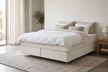 HVILA Premium Kontinentalsäng 180x200 cm med svävande effekt inkl. Bäddmadrass i Latex med Tvättbar klädsel - Medium/Fast - Möbler - Säng - Komplett sängpaket