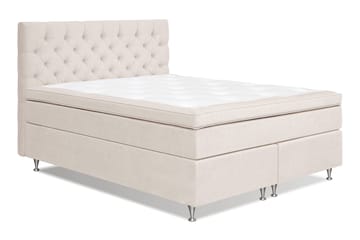 Joluma Komplett Sängpaket – Kontinentalsäng 180x200 cm i Tyg med Sänggavel + Bäddmadrass med Fasthetsgrad Fast - Ljusbeige - Möbler - Säng - Kontinentalsäng