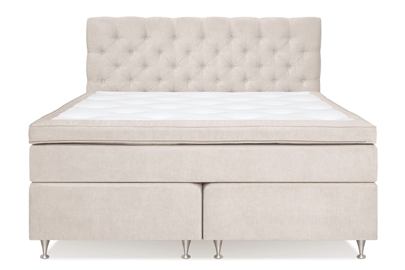 Joluma Komplett Sängpaket – Kontinentalsäng 180x200 cm i Tyg med Sänggavel + Bäddmadrass med Fasthetsgrad Fast, Ljusbeige
