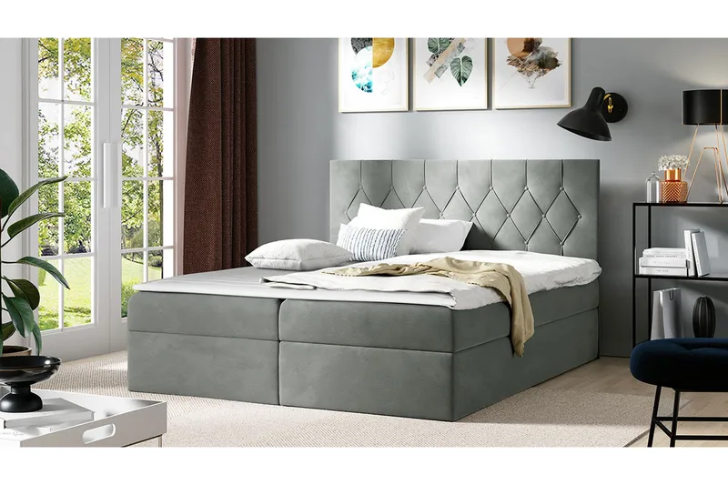 Jitendera Sängpaket Kontinentalsäng 120x200 cm med Förvaring - Grå - Möbler - Säng - Komplett sängpaket