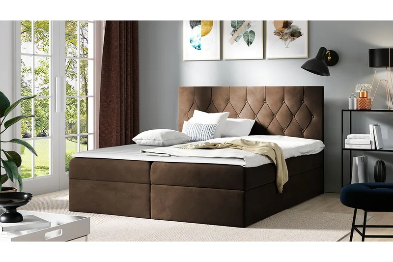 Jitendera Sängpaket Kontinentalsäng 180x200 cm med Förvaring - Brun - Möbler - Säng - Komplett sängpaket