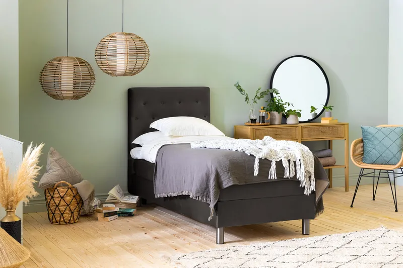 Ella Kontinentalsäng 90x200cm - Mörkgrå/Sammet - Möbler - Säng - Kontinentalsäng