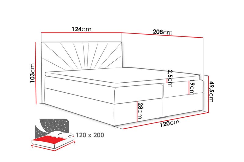 Frusci Kontinentalsäng 120x200 + Bäddmadrass - Möbler - Säng - Kontinentalsäng