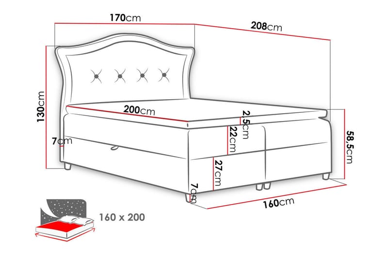 Hestra Kontinentalsäng 160x200 cm LED-belysning - Blå - Möbler - Säng - Kontinentalsäng
