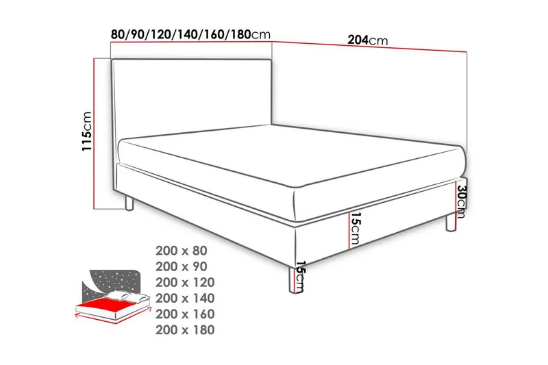 Lux Kontinentalsäng 80x200 cmGrå  Grå - Grå - Möbler - Säng - Kontinentalsäng