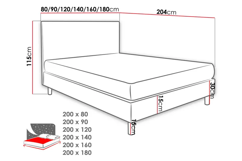 Lux Kontinentalsäng 80x204 cm - Grå - Möbler - Säng - Kontinentalsäng