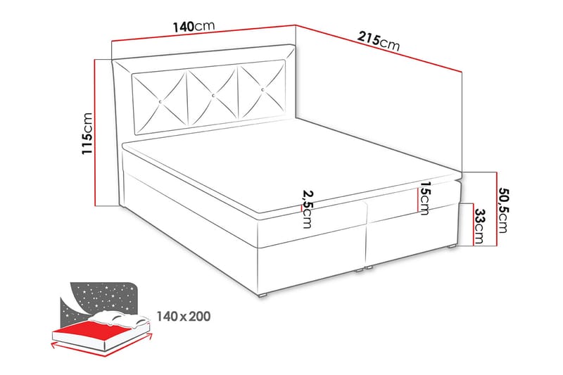 Moden Kontinentalsäng 140x215cm LED-belysning - Blå - Möbler - Säng - Kontinentalsäng