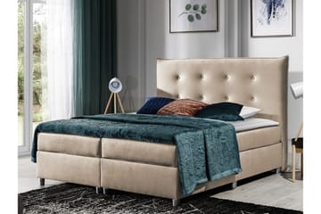 Prato Kontinentalsäng med Förvaring 200x200 cm i Tyg med Sänggavel - Beige - Möbler - Säng - Kontinentalsäng
