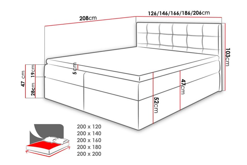 Skaftå Kontinentalsäng 120x200 Svart/Vit - Svart/Vit - Möbler - Säng - Kontinentalsäng