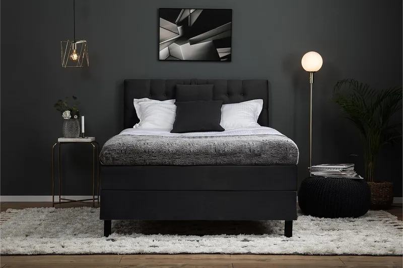 Lucky Komplett Sängpaket 120x200 Polyeter Diamant Sänggavel - Nackkudde Liten Svart/Grå - Möbler - Säng - Komplett sängpaket