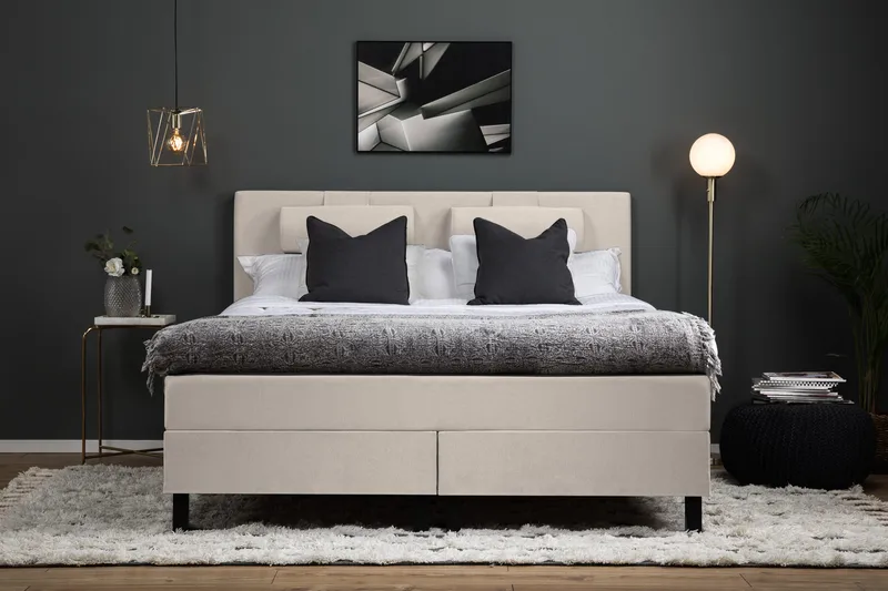 Lucky Komplett Sängpaket 160x200 Polyeter Slät Sänggavel - Nackkudde Stor Beige - Möbler - Säng - Kontinentalsäng