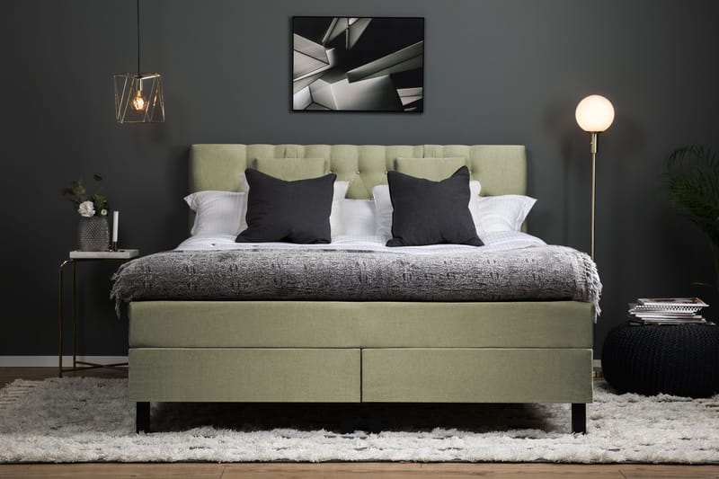 Lucky Komplett Sängpaket 160x200 Polyeter Diamant Sänggavel - Nackkudde Liten Grön - Möbler - Säng - Kontinentalsäng
