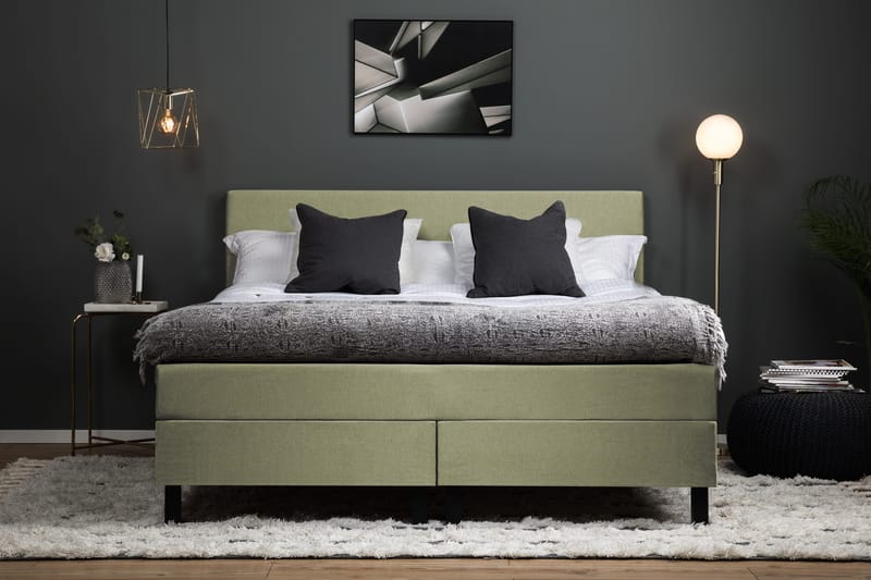 Lucky Komplett Sängpaket 160x200 Polyeter Slät Sänggavel - Grön - Möbler - Säng - Kontinentalsäng