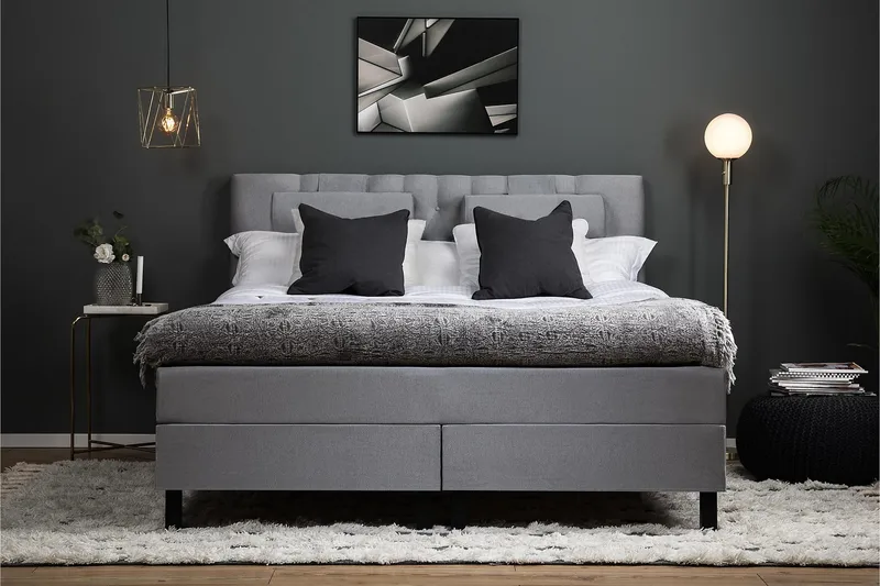Lucky Komplett Sängpaket 160x200 Polyeter Diamant Sänggavel - Nackkudde Stor Mellangrå - Möbler - Säng - Komplett sängpaket