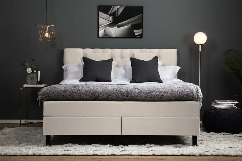 Lucky Komplett Sängpaket 160x200 Polyeter Diamant Sänggavel - Nackkudde Liten Beige - Möbler - Säng - Kontinentalsäng