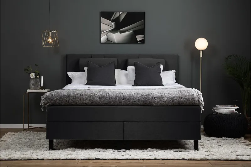 Lucky Komplett Sängpaket 180x200 Polyeter Slät - Nackkudde Stor Svart/Grå - Möbler - Säng - Komplett sängpaket
