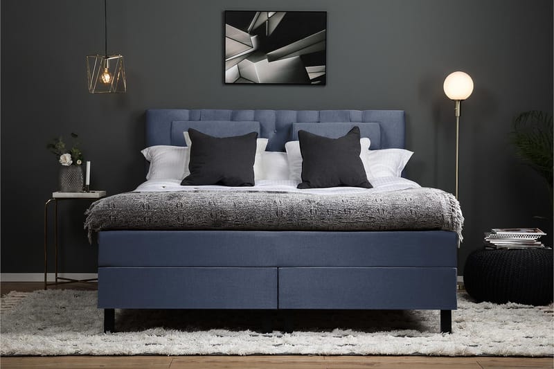 Lucky Komplett Sängpaket 180x200 Polyeter Diamant Sänggavel - Nackkudde Stor Mörkblå - Möbler - Säng - Komplett sängpaket