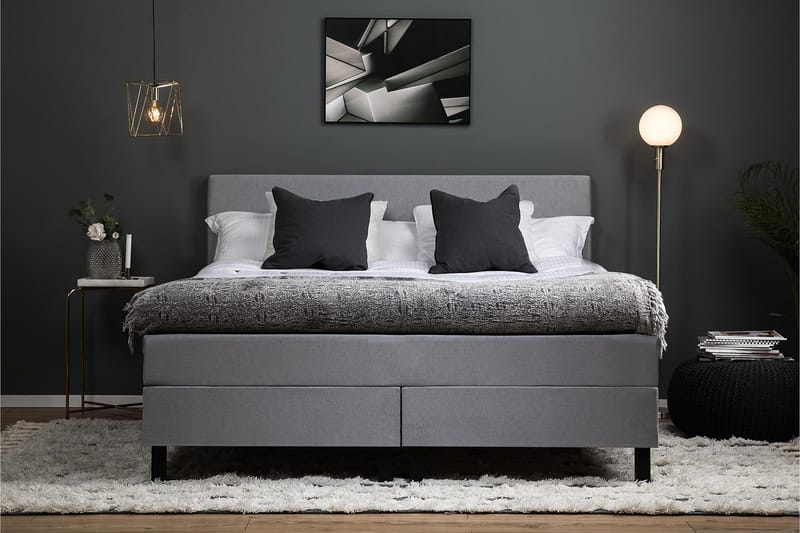 Lucky Komplett Sängpaket 180x200 Polyeter Slät Sänggavel - Mellangrå - Möbler - Säng - Komplett sängpaket