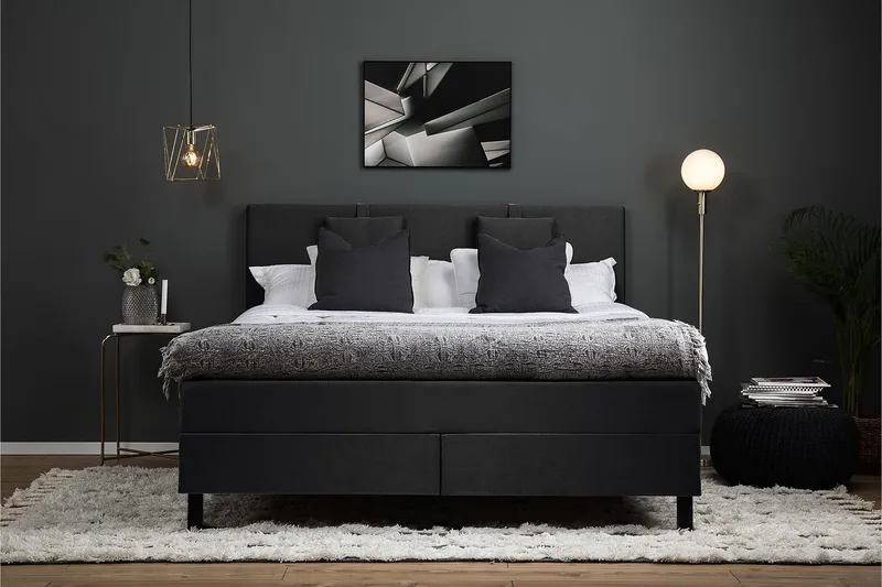 Lucky Komplett Sängpaket 180x200 Polyeter Slät - Nackkudde Liten Svart/Grå - Möbler - Säng - Komplett sängpaket