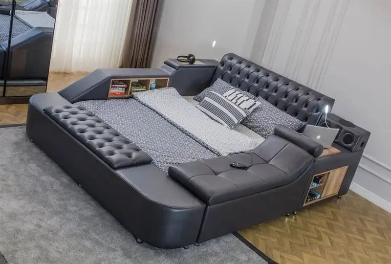 Olyvan Sängpaket med bänk och förvaring 250x290 cm Konstläder - Svart - Möbler - Säng - Sängram & sängstomme