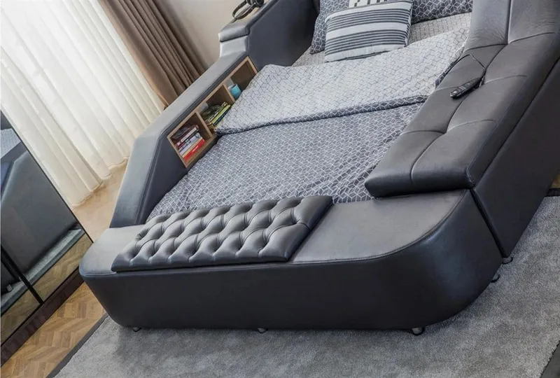 Olyvan Sängpaket med bänk och förvaring 250x290 cm Konstläder - Svart - Möbler - Säng - Sängram & sängstomme