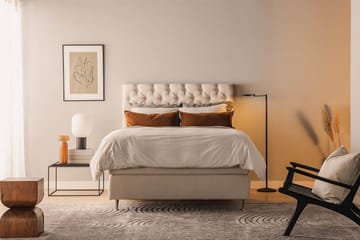 Oslo Lyx Sängpaket Boucle 140x200 Djuphäftad gavel - Ljusbeige - Möbler - Säng - Kontinentalsäng