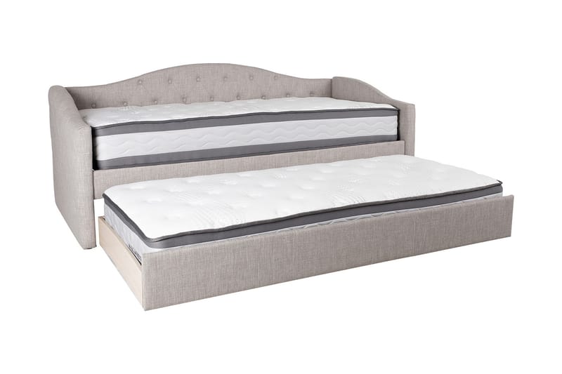 Atlanta Komplett Sängpaket med Förvaring 90x200 cm i Tyg med Sänggavel + Bäddmadrass, Ljusbeige
