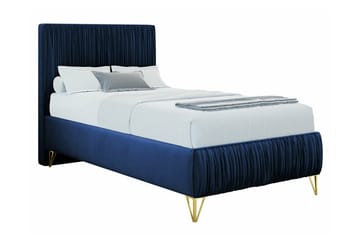 Gortin Komplett Sängpaket – Ramsäng 90x200 cm i Sammet med Sänggavel + Bäddmadrass - Blå - Möbler - Säng - Komplett sängpaket