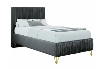 Gortin Komplett Sängpaket – Ramsäng 90x200 cm i Sammet med Sänggavel + Bäddmadrass - Grå - Möbler - Säng - Komplett sängpaket