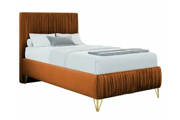 Gortin Komplett Sängpaket – Ramsäng 90x200 cm i Sammet med Sänggavel + Bäddmadrass - Orange - Möbler - Säng - Komplett sängpaket