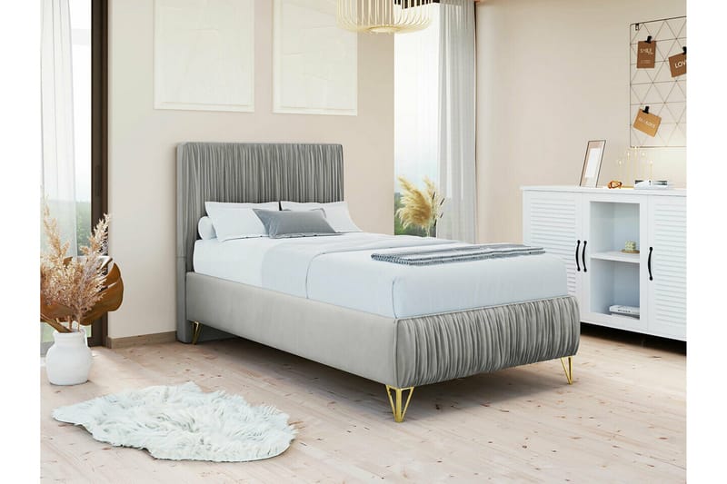 Gortin Ramsäng 90x200 cm i Sammet med Sänggavel - Grå - Möbler - Säng - Komplett sängpaket