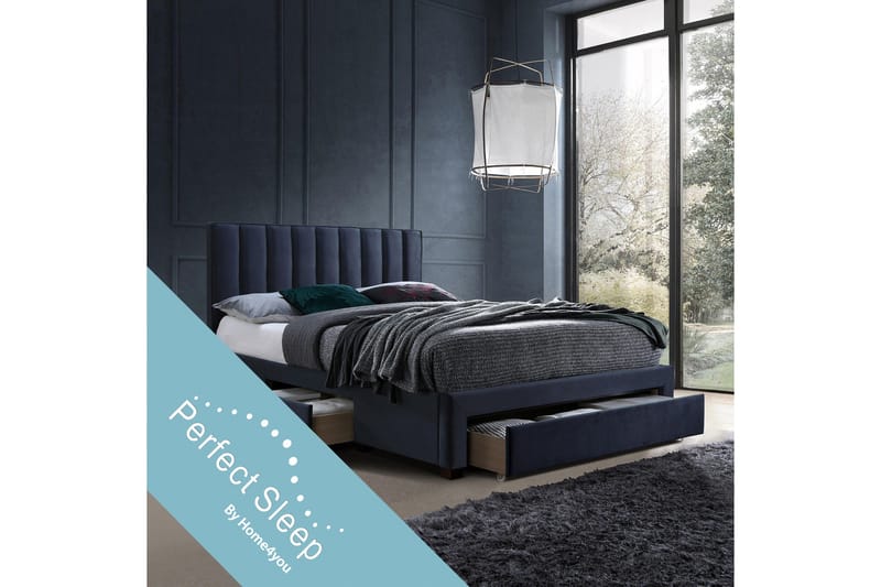 Grace Komplett Sängpaket med Förvaring 160x200 cm i Sammet med Sänggavel + Bäddmadrass - Blå - Möbler - Säng - Komplett sängpaket