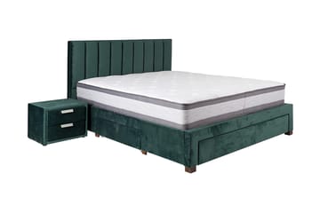 Grace Komplett Sängpaket med Förvaring 160x200 cm i Sammet med Sänggavel + Bäddmadrass - Grön - Möbler - Säng - Komplett sängpaket