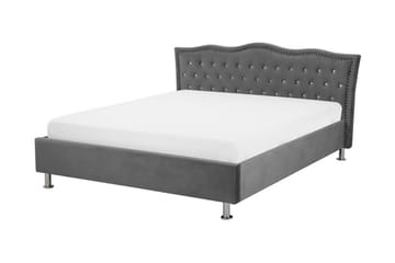 Metz Sängram med Förvaring 140x200 cm i Sammet med Sänggavel - Grå - Möbler - Säng - Sängram & sängstomme