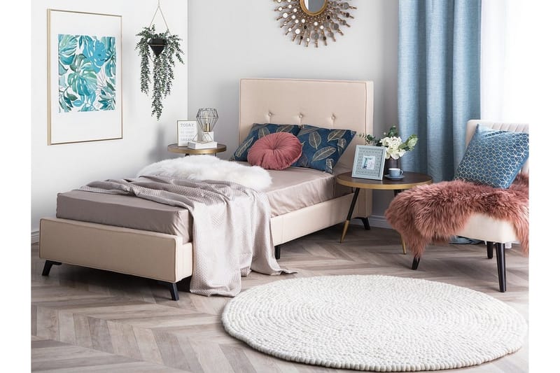 Nattaro Sängram 90x200 cm i Tyg med Sänggavel - Beige - Möbler - Säng - Sängram & sängstomme