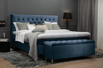 Royal Velvet Komplett Sängpaket 180x200 cm - Mörkblå med Höga Guldben - Möbler - Säng - Komplett sängpaket