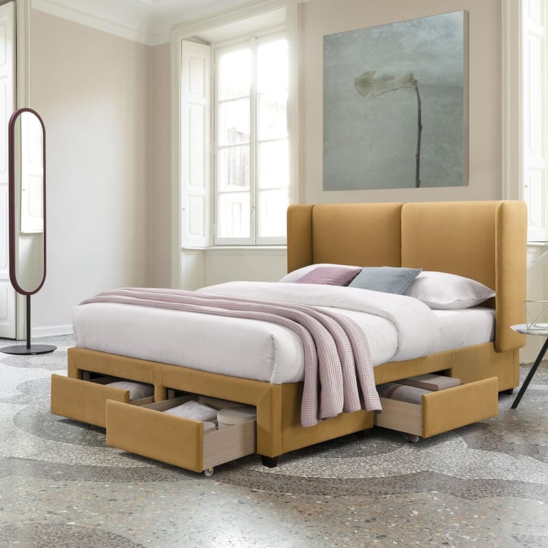 Säng Sugi med madrass Harmony Delux 160x200 cm - Gul - Möbler - Säng - Komplett sängpaket