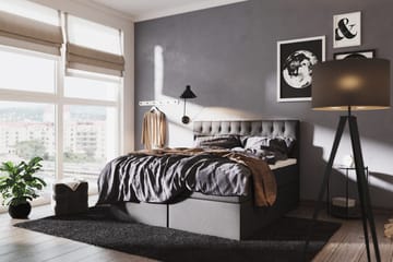 Boxy Säng med Förvaring 160x200 cm i Tyg med Bäddmadrass med Fasthetsgrad Fast - Svart - Möbler - Säng - Sängar med förvaring