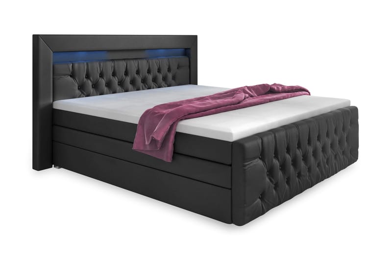 Franco Lyx Sängpaket 140x200LED-belysning - Svart/Konstläder - Möbler - Säng - Sängar med förvaring