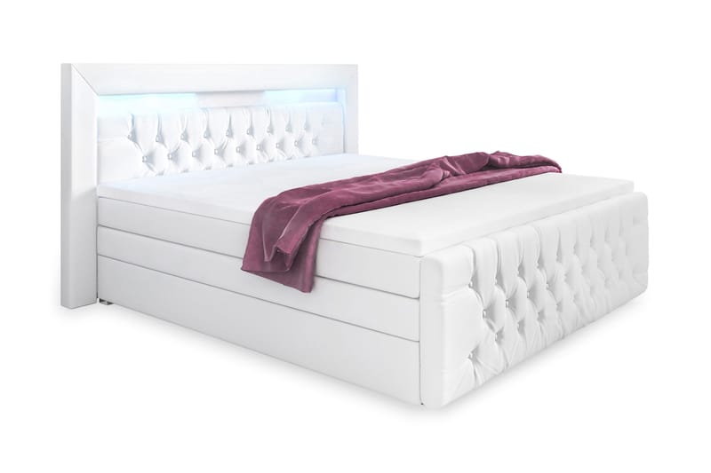 Franco Lyx Sängpaket 160x200LED-belysning - Vit/Konstläder - Möbler - Säng - Sängar med förvaring