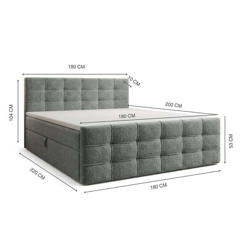 Sängpaket Kontinentalsäng Elvros 180x200 cm med Lyftförvaring - Grå / betonggrå - Möbler - Säng - Kontinentalsäng
