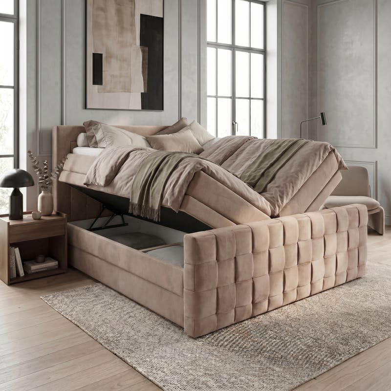 Sängpaket Kontinentalsäng Ryven 140x200 cm med Lyftförvaring - varm beige/latte - Möbler - Säng - Kontinentalsäng