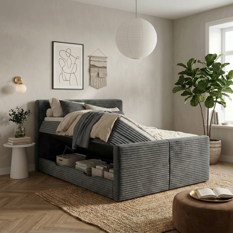 Sängpaket Kontinentalsäng Sorvin 180x200 cm med Lyftförvaring - Grafitgrå/Mörkgrå - Möbler - Säng - Kontinentalsäng
