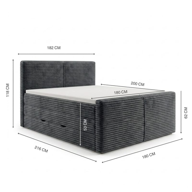Sängpaket Kontinentalsäng Sorvin 180x200 cm med Lyftförvaring - Grafitgrå/Mörkgrå - Möbler - Säng - Kontinentalsäng