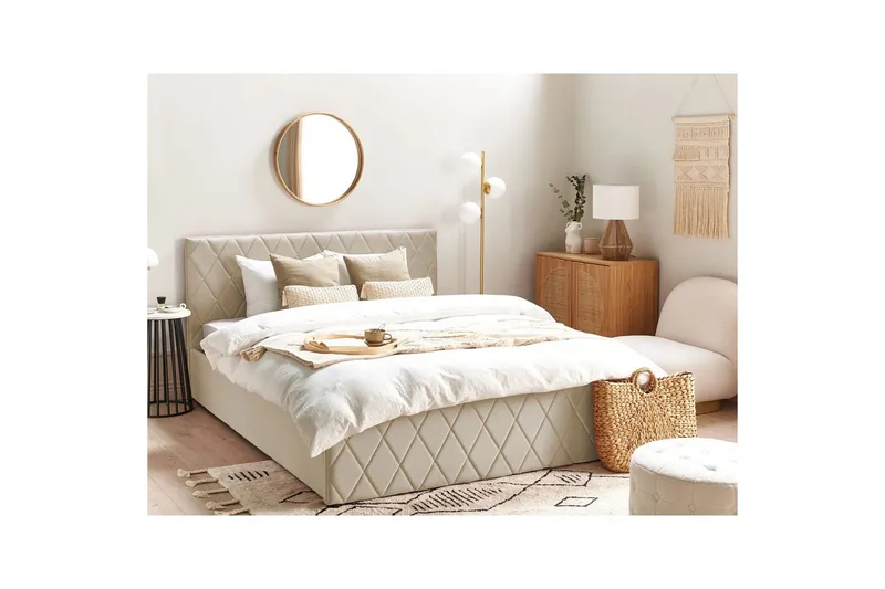 Sängram Säng med förvaring Rochefort Beige 160x200 - Möbler - Säng - Sängram & sängstomme