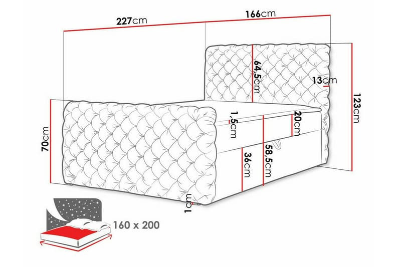 Almancil Komplett Sängpaket med Förvaring 160x200 cm i Sammet med Sänggavel + Bäddmadrass - Brun - Möbler - Säng - Sängram & sängstomme
