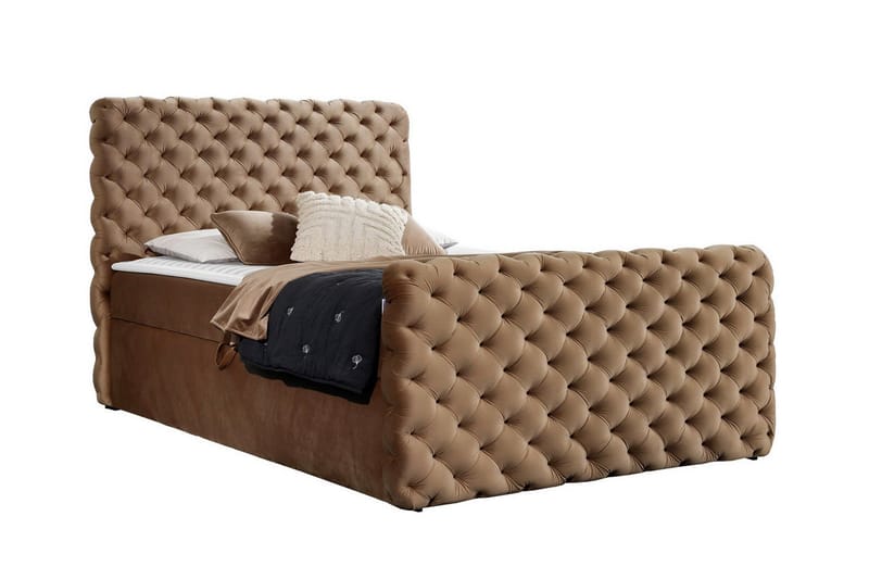 Almancil Komplett Sängpaket med Förvaring 160x200 cm i Sammet med Sänggavel + Bäddmadrass, Brun