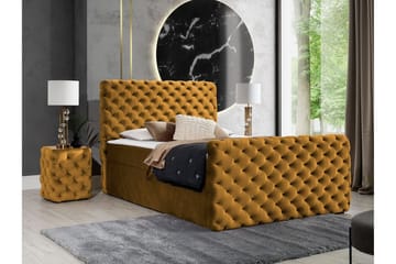 Almancil Komplett Sängpaket med Förvaring 160x200 cm i Sammet med Sänggavel + Bäddmadrass - Gul - Möbler - Säng - Sängram & sängstomme