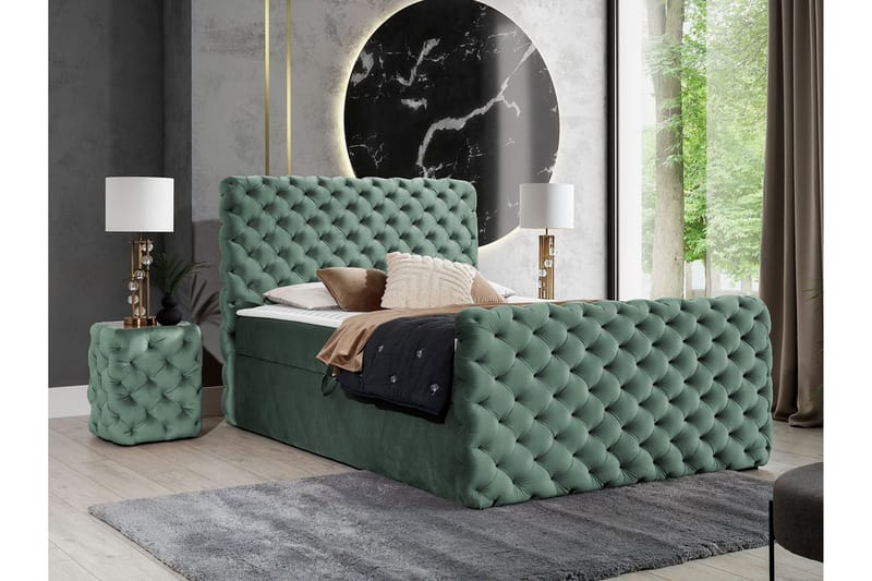 Almancil Sängram med Förvaring 120x200 cm i Sammet med Fasthetsgrad Medium - Grön - Möbler - Säng - Sängram & sängstomme